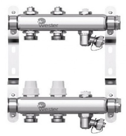 Коллектор для отопления Wester 1"-3/4 в сборе на 2 выхода с 2 заглушками