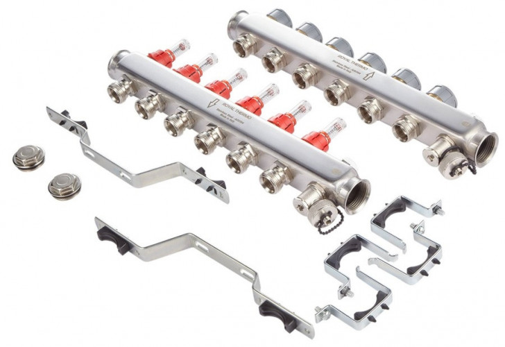 Для отопления Royal Thermo 1" ВР-3/4" НР, 11 выходов с расходомерами, нерж. (RTE 52.111)