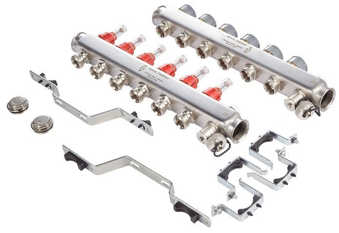 Для отопления Royal Thermo 1" ВР-3/4" НР, 8 выходов с расходомерами, нерж. (RTE 52.108)